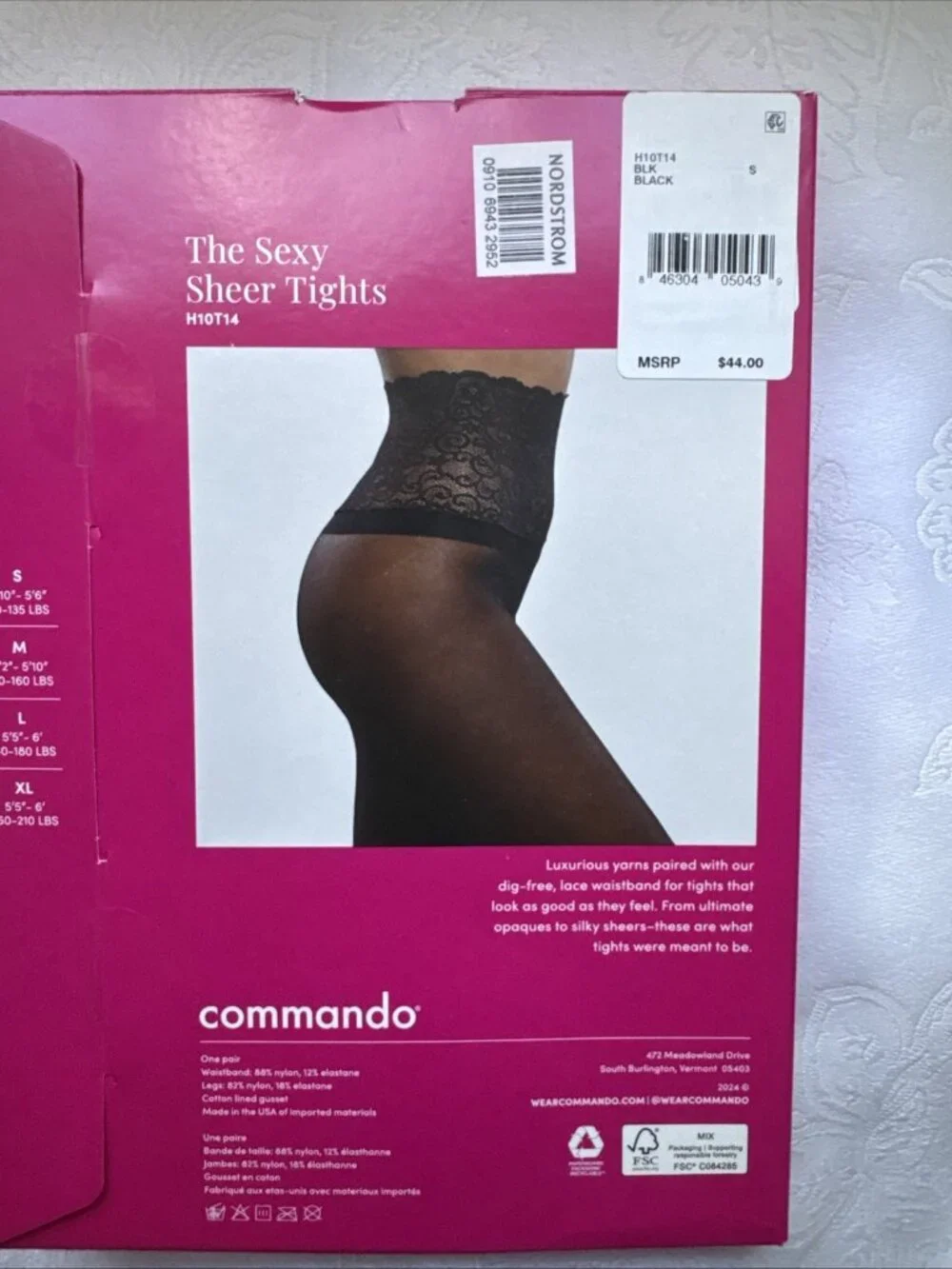Commando The Sexy Sheer Tights H10T14 Black S Small Hi Lace Waist MSRP $44 NEW